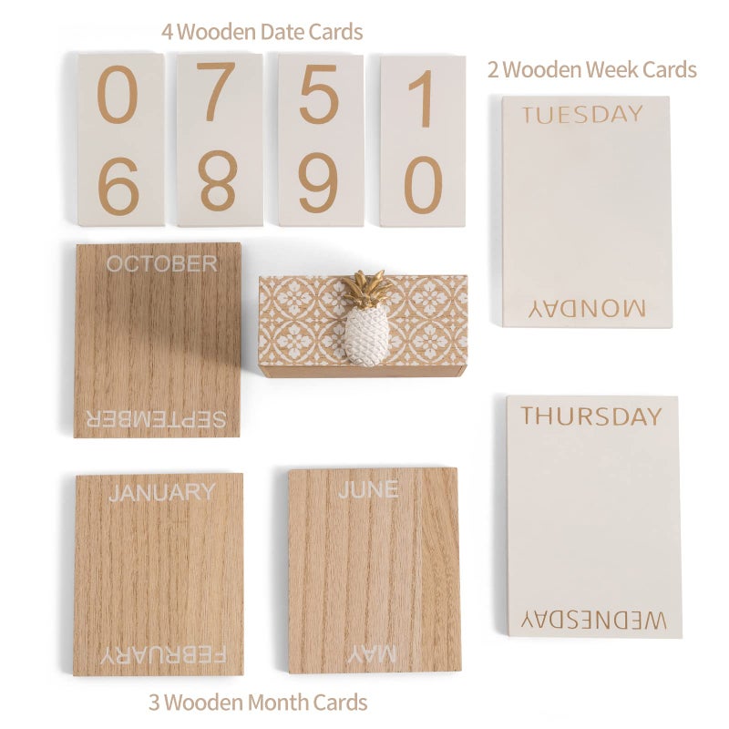Aovdy Block Calendar for Desk 2025  Wood Desk Perpetual Calendar  Valentines Day Gift Daily Desktop Vintage Wooden Blocks for Home Farmhouse Office Aesthetic Decor Rustic Decoration Brown Pineapple - Image 3